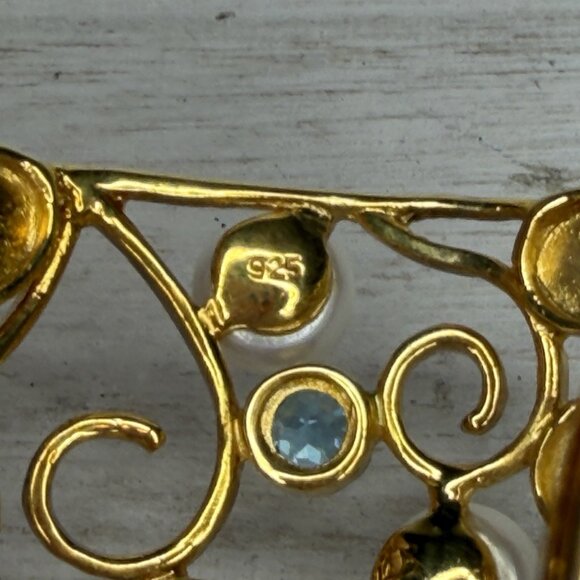 925 Sterling Silver Wide Filigree Stone & Pearl Cuff Bracelet 55.9g VGC - Picture 6 of 6